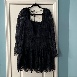 MH Monique Lhuillier Blue and Black Lace Dress